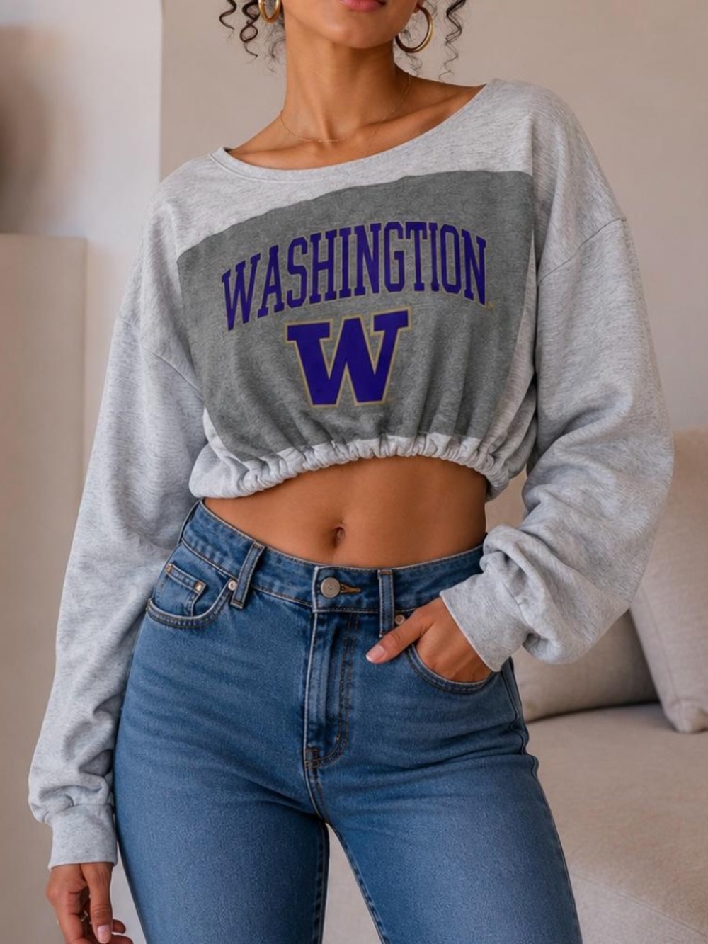 Washington Huskies Crop Sweatshirt Vintage One Size